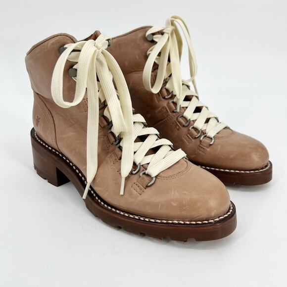 Frye Alta Hiker Boots Leather Women's 7 B Chunky Lug Sole Combat Lace Up Brown - Picture 1 of 8